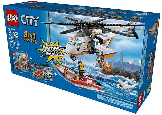 LEGO Town City Bundle Pack, 3 in 1 Super Pack (Sets 60003, 60007, and 60013) - Heroes to the rescue (66475-1)
