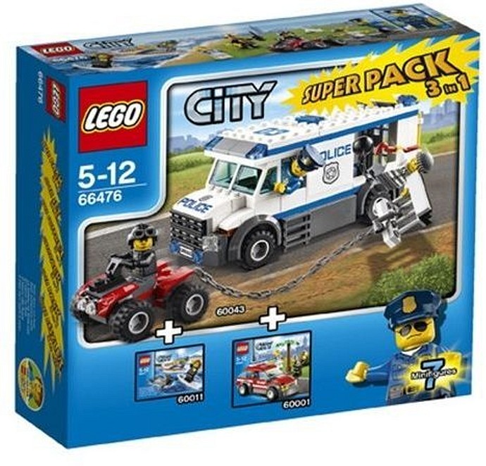 LEGO Town City Bundle Pack, Super Pack 3 in 1 (Sets 60001, 60011, and 60043) (66476-1)