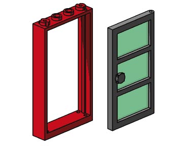 LEGO Bulk Bricks Red Frame, Black Door, Green Pane (B003-1)